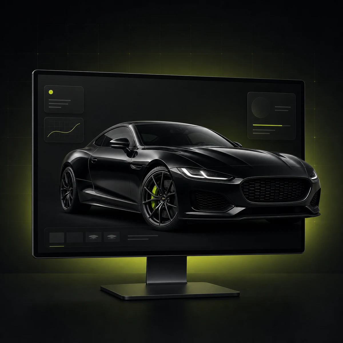 Carro premium apresentado em um mockup desktop de uma Landing Page para Estética Automotiva